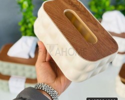 علبة/بكيت محارم بابلز مع غطاء بلاستيك خشبي بامبو 