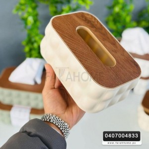 علبة/بكيت محارم بابلز مع غطاء بلاستيك خشبي بامبو 