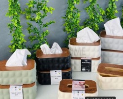 علبة/بكيت محارم بابلز مع غطاء بلاستيك خشبي بامبو 