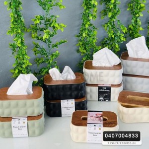 علبة/بكيت محارم بابلز مع غطاء بلاستيك خشبي بامبو 