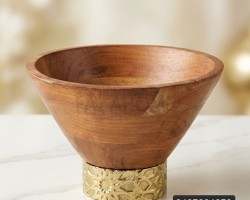 جاط فواكه عميق خشب ونحاس هندي 16.5 سم × 25 سم