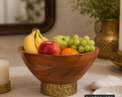 جاط فواكه عميق خشب ونحاس هندي 16.5 سم × 25 سم