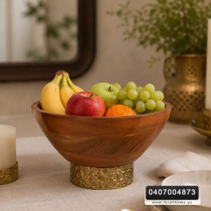 جاط فواكه عميق خشب ونحاس هندي 16.5 سم × 25 سم