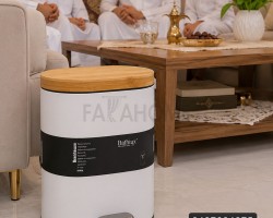 سطل مهملات دعسة معدن ابيض غطا بامبو بيضاوي 6 لتر 