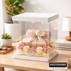صندوق اكريليك مربع صغير شفاف مع غطاء لوضع الهدايا مقاس 26 × 26 + 31 سم