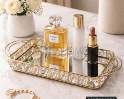 صينية تفضيل كرستال مقاس 15 × 26 سم ارضية مراه يد معدن سلكين