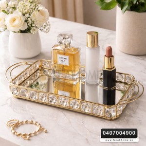 صينية تفضيل كرستال مقاس 15 × 26 سم ارضية مراه يد معدن سلكين