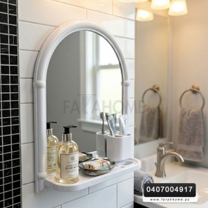 مراة حمام حائط بلاستيك ابيض قوس مع رفوف  