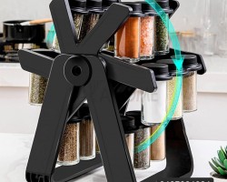 طقم ستاند علب بهارات الدوار 18 مطربان زجاج مع ستاند X دوار لف 