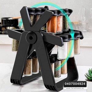 طقم ستاند علب بهارات الدوار 18 مطربان زجاج مع ستاند X دوار لف 