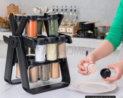 طقم ستاند علب بهارات الدوار 18 مطربان زجاج مع ستاند X دوار لف 