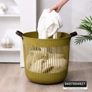 سلة غسيل سيلكون مدور يد جلد