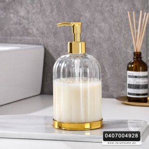 علبة سائل صابون اكريليك شفاف كبسة ذهبي
