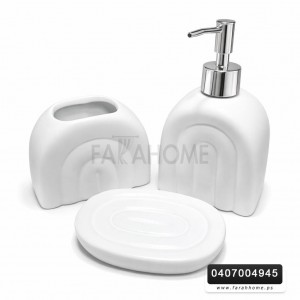 طقم مصابن بورسلان بوهيمي ابيض محزز 3 قطع