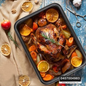 طقم صواني فرن مستطيل اسود معدن 3 قطع