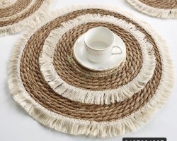 كوستر قش  20 سم مع اطار شراشيب
