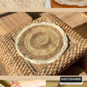 كوستر قش كبير 38 سم مع اطار شراشيب