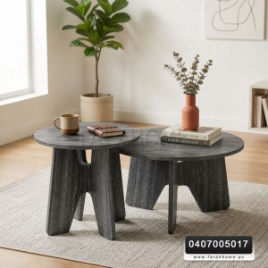 طقم طاولة وسط صالون خشب دائري قطعتين مع ارجل خشب متداخل طقم طاولة وسط صالون خشب دائري قطعتين مع ارجل خشب متداخل