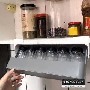 طقم علب بهارات 6 قطع بلاستيك شفاف مع ستاند سحب 