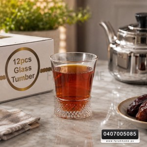 طقم كاسة عصير / شاي عدد 12 قطعة قرطوس زجاج شفاف ملس قاعدة ملس 255ML ADC7100CLEAR