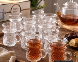 طقم كاسة شاي 12 قطعة شفاف (مجدول-مبزر-مثلج) مع يد مدور ADC7105 CLEAR