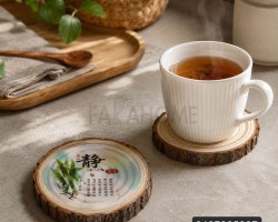 طقم كوستر خشب شكل جذع شجر 13 سم 2 قطعة