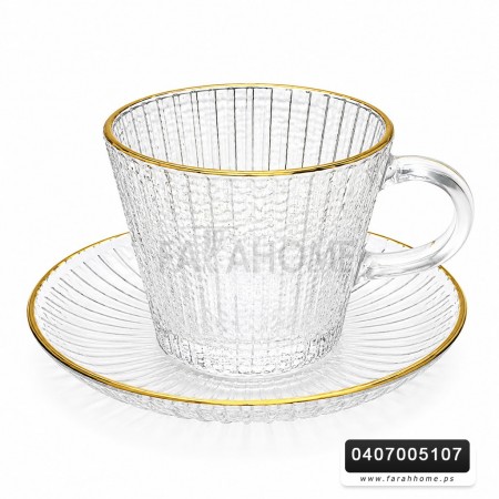 طقم كاسات شاي زجاج قاع مبزر مع يد وحيف ذهبي 24 قطعة ( 12 كاسة + 12 استكانة ) طقم كاسات شاي زجاج قاع مبزر مع يد وحيف ذهبي 24 قطعة ( 12 كاسة + 12 استكانة )