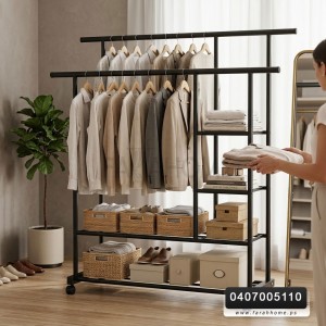 ستاند تركيب حمالة ملابس تعليق مع رفين حجم كبير ورفين جانبي 88 كغم 148 × 150 + 40 سم