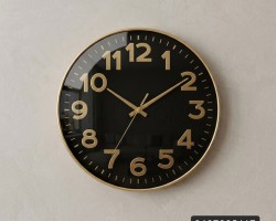 ساعة حائط لون اسود ارقام واطار ذهبي 40 سم مدور ساعة حائط لون اسود ارقام واطار ذهبي 40 سم مدور