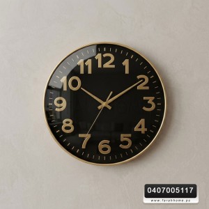 ساعة حائط لون اسود ارقام واطار ذهبي 40 سم مدور ساعة حائط لون اسود ارقام واطار ذهبي 40 سم مدور