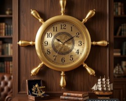 ساعة حائط حجم كبير شكل مقود سفينة ذهبي ساعة حائط حجم كبير شكل مقود سفينة ذهبي