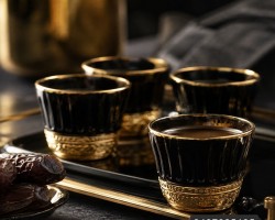 فناجين قهوة سادة بورسلان سادة / اسود + مذهب 12 قطعة