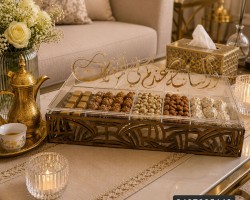 مضيفة اكريليك 6 خانات اكريليك مع كتابة اطار خشبCNC 
