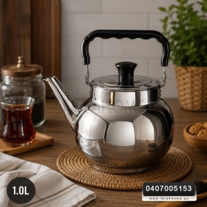 ابريق شاي L 1 لتر عنق عالي ستانلس مقبض اسود عظم