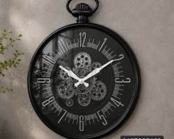 ساعة حائط حديد مدور 60 سم × 45 سم مسننات مع ارقام ذهبي / فضي مع حمالة تاج