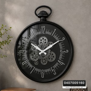 ساعة حائط حديد مدور 60 سم × 45 سم مسننات مع ارقام ذهبي / فضي مع حمالة تاج