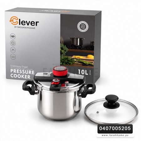 طناجر/ طنجرة ضغط كبس ستانلس ثقيل 10 لتر CLEVER