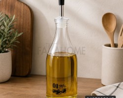 مزيتة / علبة زيت مدور زجاج كبير غطاء اكريليك 