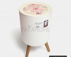 سطل مهملات كبسة برجل مدور/مربع محزز ابيض غطا مورد 