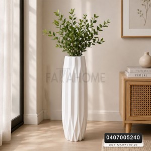 مزهرية ابيض طويل محزز  60 سم