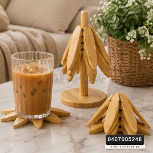 طقم كوستر خشب خشب هرم عمود شكل وردة بيج  4 قطع