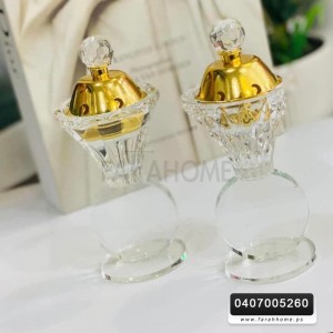  مبخرة كريستال زجاج غطا بيوتر ذهبي علبة