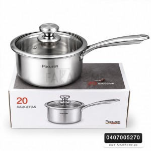 قلايه/كسروله ستانلس مع غطا زجاج نمرة 20 سم SAUCEPAN