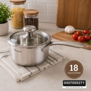 قلايه/كسروله ستانلس مع غطا زجاج نمرة 18  SAUCEPAN
