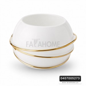 مزهرية مدور زجاج ابيض محزز عرضي ذهبي مزهرية مدور زجاج ابيض محزز عرضي ذهبي