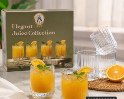 طقم كاسات عصير قاعدة محزز Elegant بدون ايد 12 كاسة 