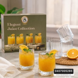 طقم كاسات عصير قاعدة محزز Elegant بدون ايد 12 كاسة 