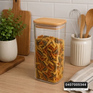 مرتبان / علبة كاندي / سكريات مع غطاء بامبو حجم كبير 2 لتر