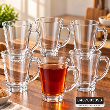 طقم كاسات شاي شكل برميل مع يد  قلب / 6 كاسات