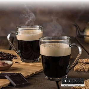 طقم كاسات شاي شكل برميل مع يد  قلب / 6 كاسات